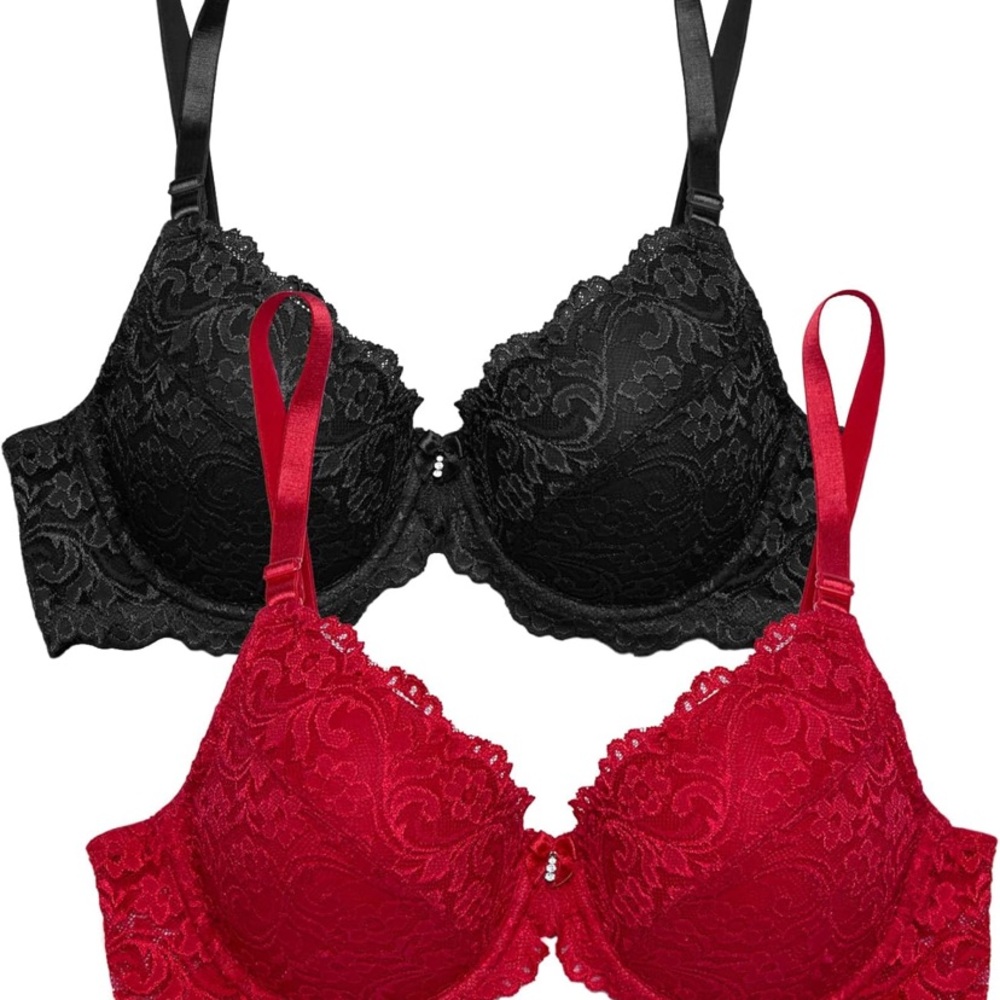 Elegant Lace Bra Set - Black and Red